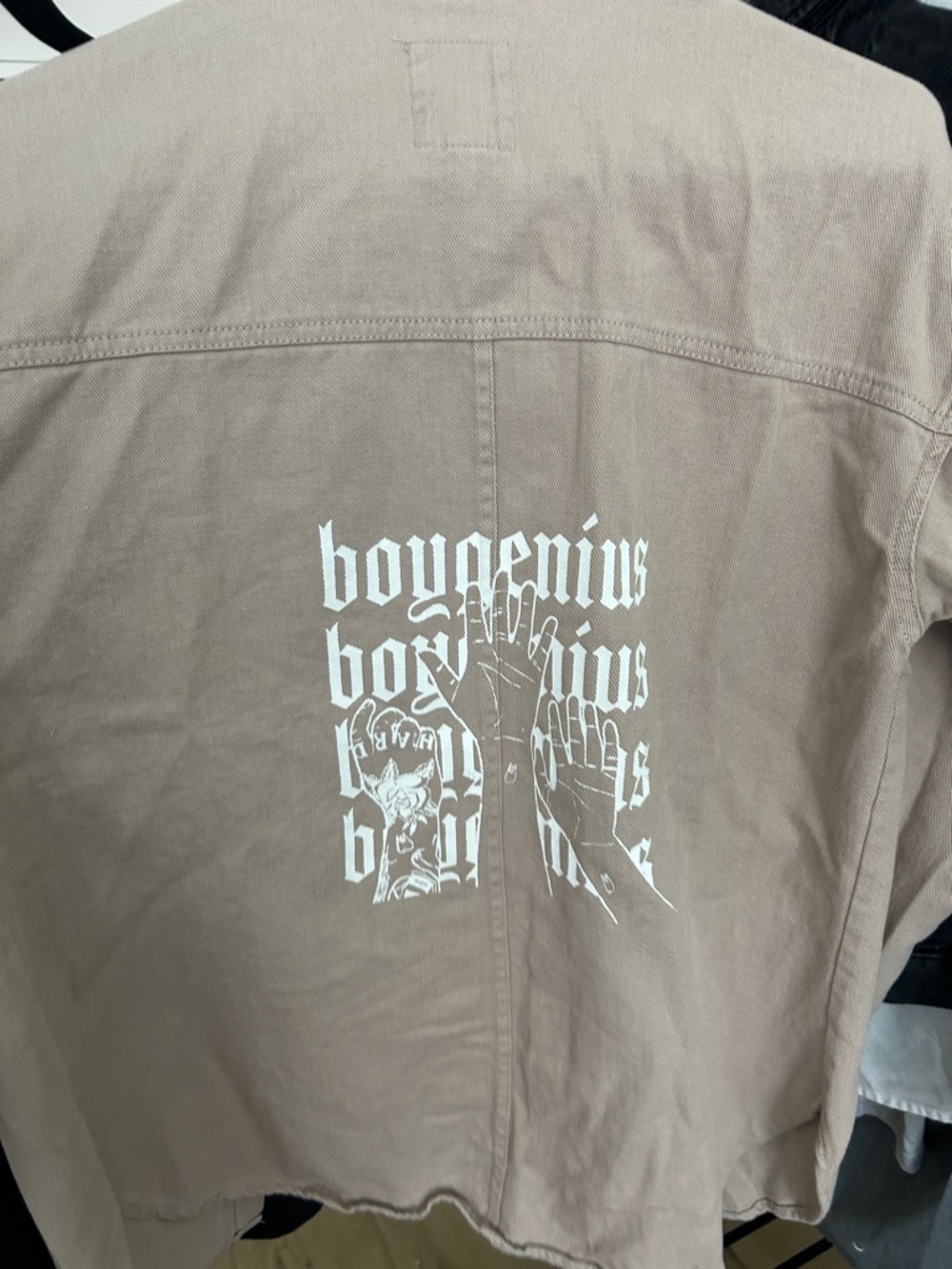 Screen printed boygenius khaki chore jacket